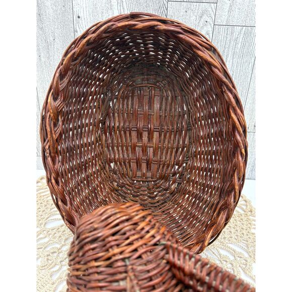 Large Vintage RABBIT Bunny Brown Wicker Basket Lidded Storage - Picture 5 of 10